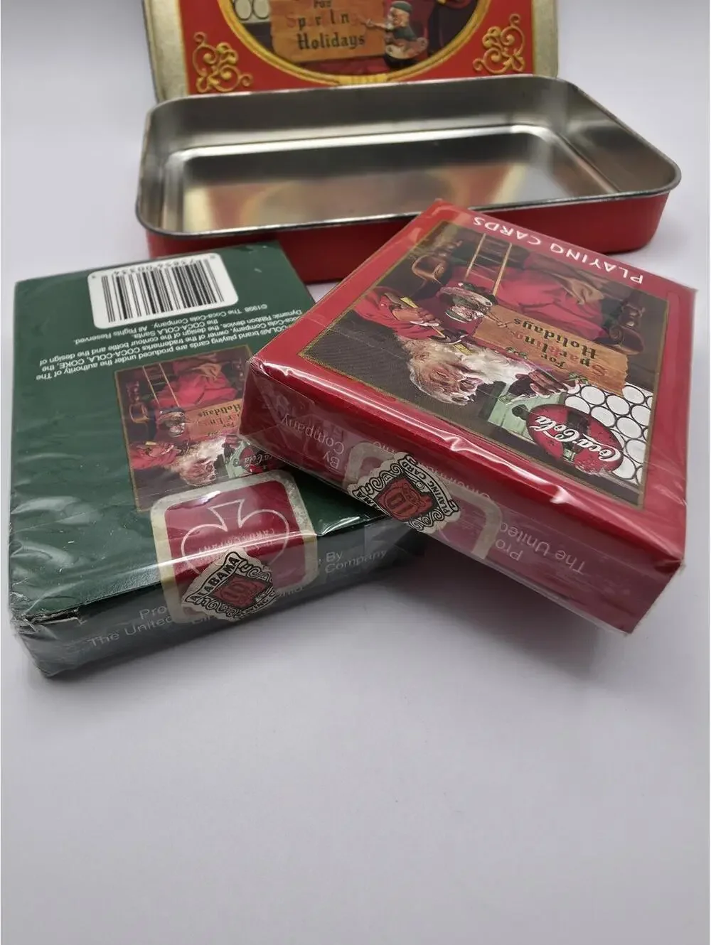 Coca-Cola Santa Claus Playing Cards Christmas Tin & 2 Sealed Card Decks Vintage